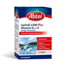 Abtei Lachsöl 1300 Plus Vitamin D3 & Vitamin E Packung mit 60 Tabletten